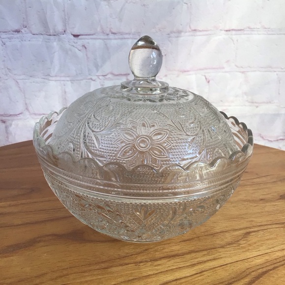Vintage Indiana Glass Covered Candy Dish with Intricate Floral Pattern - Picture 1 of 7